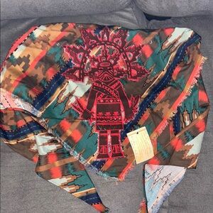 Butterfly Maiden kachina Colorful Patterned Scarf with Red Embroidery